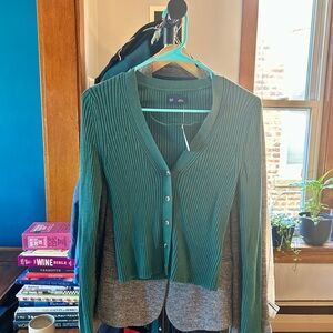 GAP Teal Ribbed Knit Cardigan